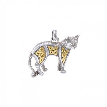 The Mystical Paw of the Celtic Cat Silver with 14K Gold Accent Pendant MPD333 - Jewelry